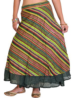 Wrap-Around Layered Midi Skirt with All-Over Woven Stripes