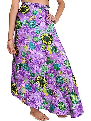 Dahlia-Purple Wrap-Around Skirt with Printed Flowers