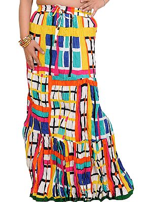 Multi-Colored Long Skirt with Printed Checks