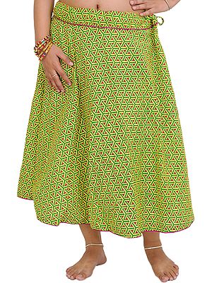 Drawstring Printed Midi Skirt with Piping