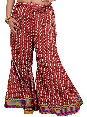 Apple-Butter Palazzo Pants from Pilkhuwa with Bagdoo Print and Patch Border