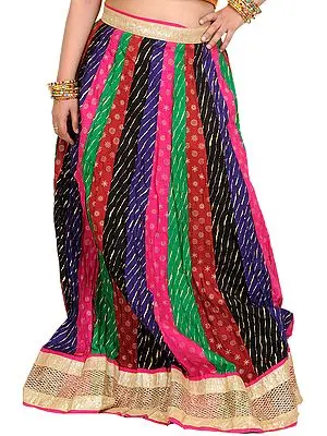 Multi-Colored Long Ghagra Skirt From Jaipur with Patch Work and Wide Golden Border