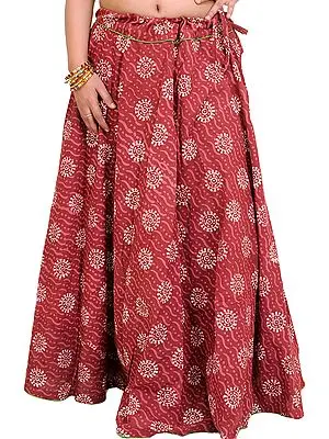 Earth-Red Long Ghagra Skirt with Bagdoo Printed Chakras and Piping