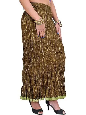 Gothic-Olive Crushed Elastic Long Skirt with Vegetable Dyes and Gota Border