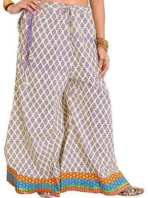 Casual Palazzo Pants from Pilkhuwa with Printed Leaves and Patch Border