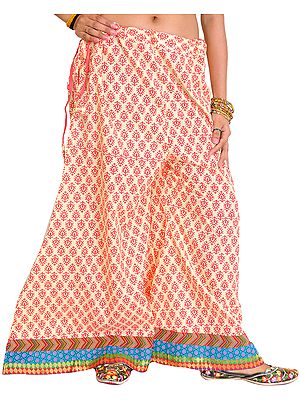 Casual Palazzo Pants from Pilkhuwa with Printed Leaves and Patch Border