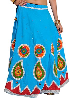 Ghagra Skirt from Gujarat with Embroidered Applique and Sequins