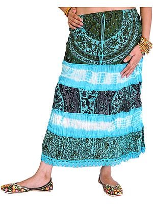 Batik-Dyed Midi Skirt with Printed Flowers