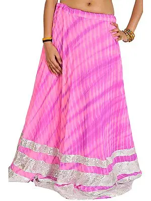 Pink and Purple Batik-Dyed Skirt with Densely Sequined Border