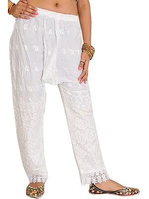 Chikan Embroidered Straight Salwar with Sequins and Crochet Border