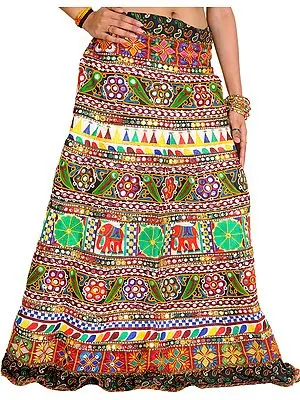 Multi-Color Densely Embroidered Ghagra Skirt from Kutch with Sequins