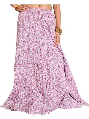 Ivory and Rose Long Ghagra Skirt with Printed Flowers All-Over
