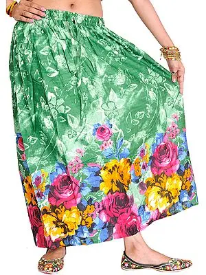 Medium-Green Skirt with Printed Roses
