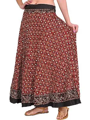 Oxblood-Red Ghagra Skirt with Embroidered Beads and Sequins All-Over
