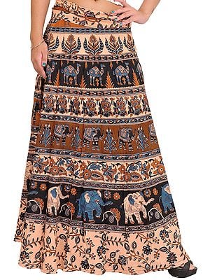 Wrap-Around Skirt from Pilkhuwa with Printed Camels and Elephants