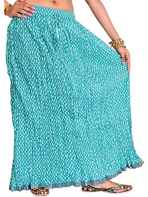 Baltic-Green Long Crinkled Skirt with Printed Bootis