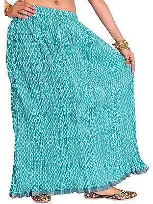 Baltic-Green Long Crinkled Skirt with Printed Bootis