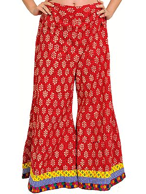 Casual Palazzo Pants from Pilkhuwa with Printed Bootis and Patch Border