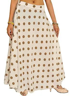 Pristine-White Long Skirt with Printed Polka Dots