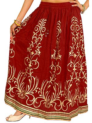 Printed Long Skirt with Embellished Patch Border