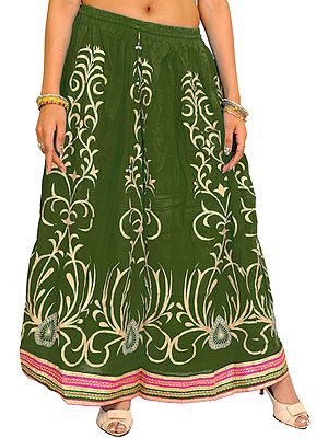 Printed Long Skirt with Embellished Patch Border