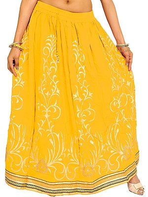 Printed Long Skirt with Embellished Patch Border