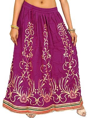 Printed Long Skirt with Embellished Patch Border