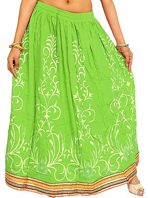 Printed Long Skirt with Embellished Patch Border