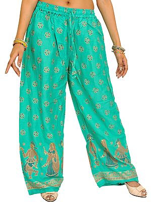 Casual Wide Yoga Trousers with Printed Dancing Couples