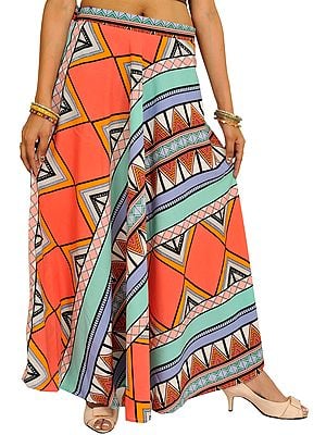 Multicolor Long Skirt with Inca Print