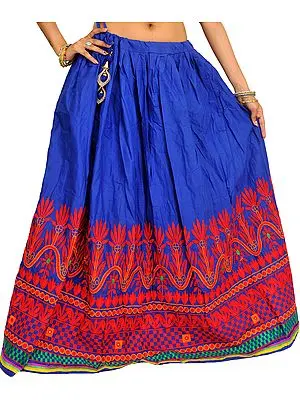 True-Blue Ghagra from Gujarat with Aari Embroidery on Border
