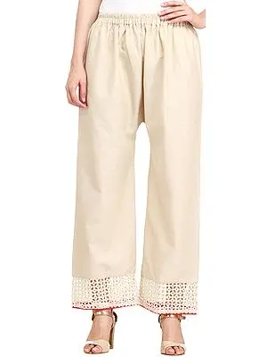 Whitecap-Gray Handspun Cotton Trousers with Cutwork on Border