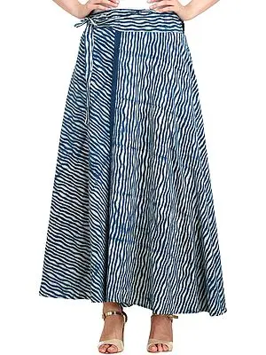 Ensign-Blue Wrap-Around Leheria Skirt from Pilkhuwa with Bagdoo Print