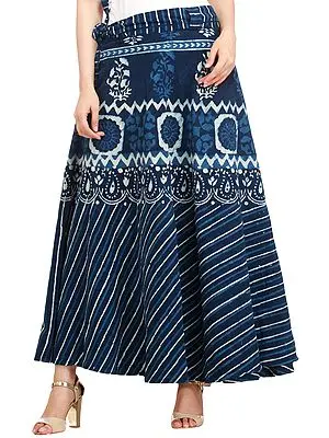Medieval-Blue Block Printed Wrap-Around Skirt from Pilkhuwa