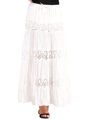 Bright-White Elastic Long Crochet Skirt