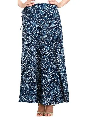 Estate-Blue Wrap-Around Skirt from Pilkhuwa with Block Printed Paisleys