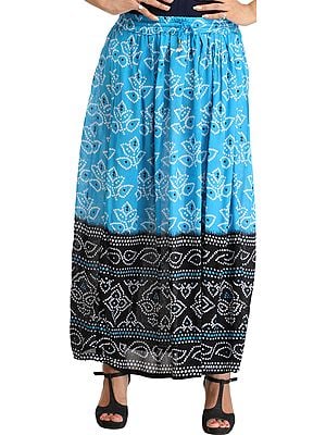 Double-Shaded Elastic Long Skirt with Bandhani Print