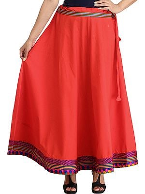 Plain Long Ghagra Skirt with Embroidered Patch Border