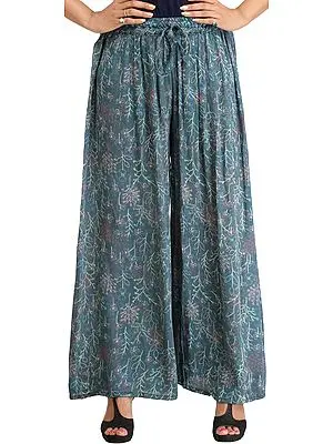 Colonial-Blue Casual Palazzo Pants with Printed Leaves