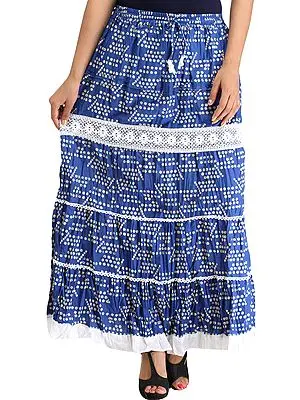 Nautical-Blue Long Skirt with Printed Bootis and Crochet