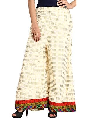 Ivory Palazzo Pants from Pilkhuwa with Printed Bootis and Patch Border