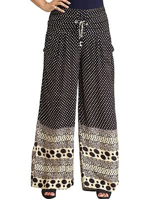 Palazzo Pants with Printed Polka Dots and Side Pockets