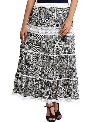 Black and White Long Skirt with Collage Print