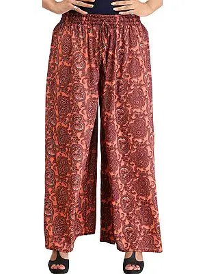 Burnt-Coral Casual Printed Palazzo Pants