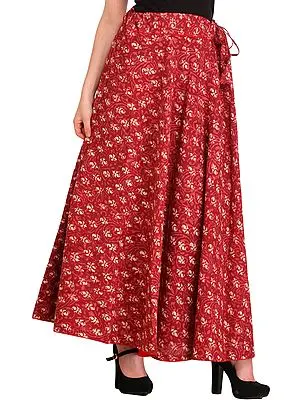 Dry-Rose Bagdoo Printed Long Skirt with Piping-work