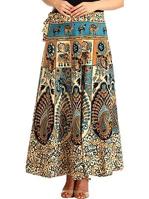 Cream Floral Printed Wrap-Around Long Skirt from Pilkhuwa