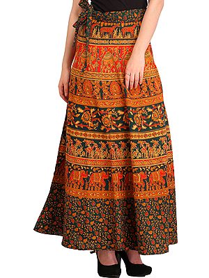 Wrap-Around Long Skirt from Pilkhuwa with Printed Animals