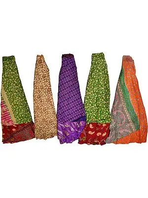 Lot of Five Wrap-Around Printed Vintage Sari Magic Skirts