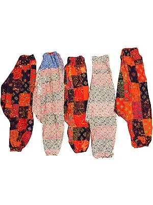 Lot of Five Printed Patchwork Harem Trousers