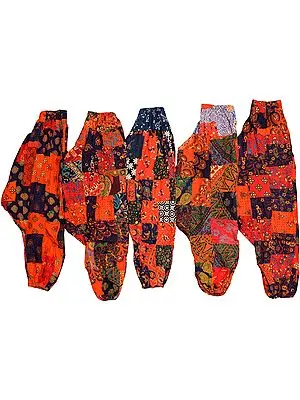 Lot of Five Printed Patchwork Harem Trousers